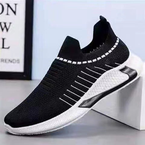 Fashion Mesh Sock Shoes With Striped Design Breathable Slip-on Sneakers