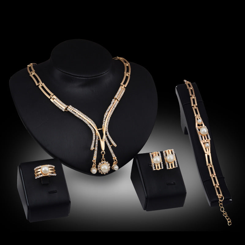 Ensemble de bijoux de mode personnalisé, collier en alliage, ensemble de quatre pièces