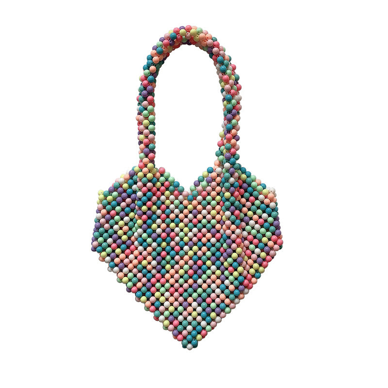 Pearl Peach Heart Beaded Bag Handheld Heart