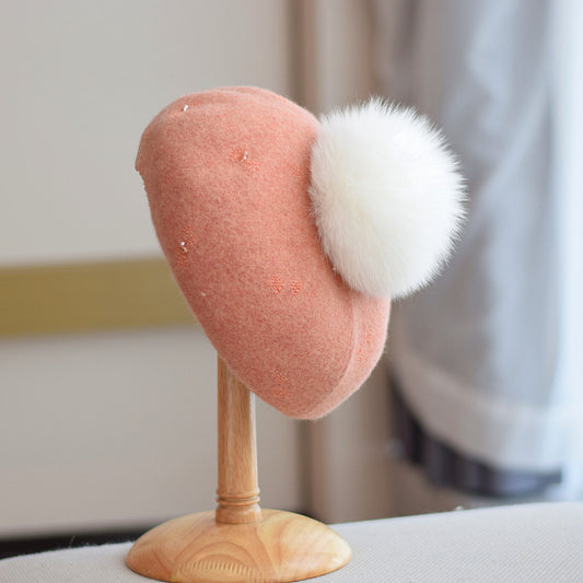 Women's Autumn And Winter Fox Fur Ball Vintage Wool Hat