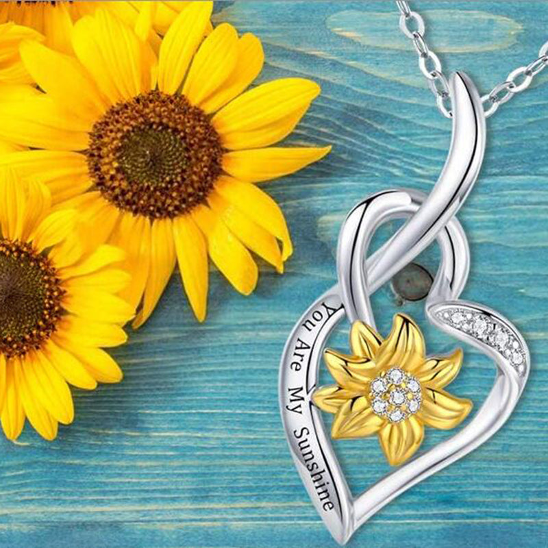 You Are My Sunshine Sunflower Heart Pendant Necklace For Women