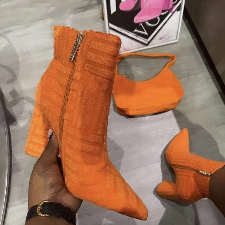 Bottes à talons pour femmes, chaussures à bout pointu