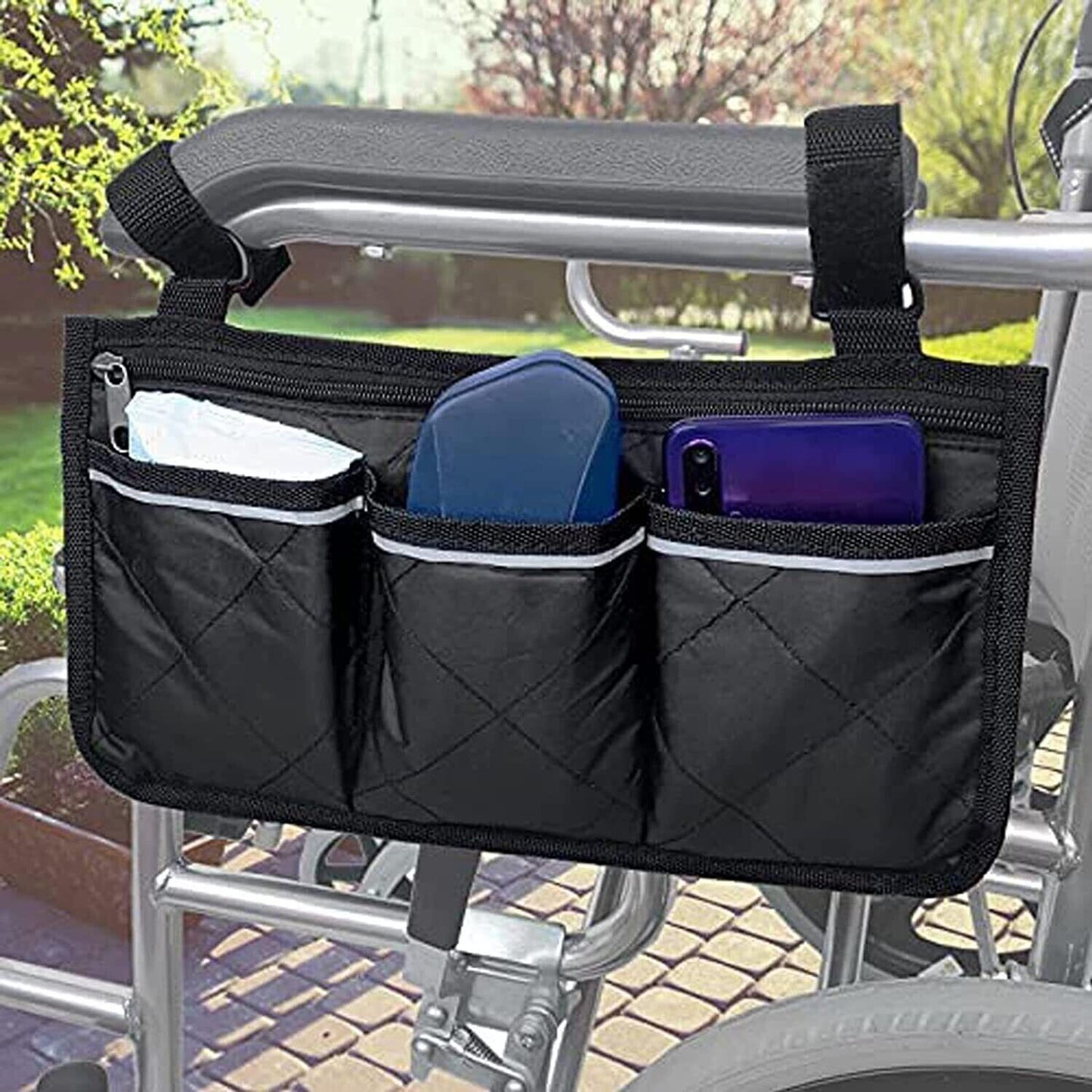 Sacs latéraux d'accessoires d'accoudoir de fauteuil roulant avec la ligne lumineuse