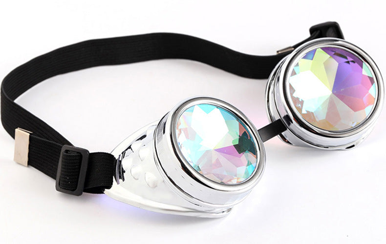 Kaleidoscope Glasses Steampunk Men Goggles Sunglasses Round Wind-proof Glasses Props