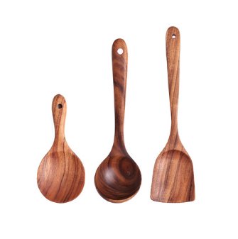 1-7Pcs Set Natural Wood Teak Tableware Spoon Colander Special Spoon Nano Soup Skimmer Wooden Cooking Spoon Kitchen Tool Kit - Lavish Klass