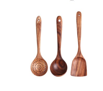 1-7Pcs Set Natural Wood Teak Tableware Spoon Colander Special Spoon Nano Soup Skimmer Wooden Cooking Spoon Kitchen Tool Kit - Lavish Klass