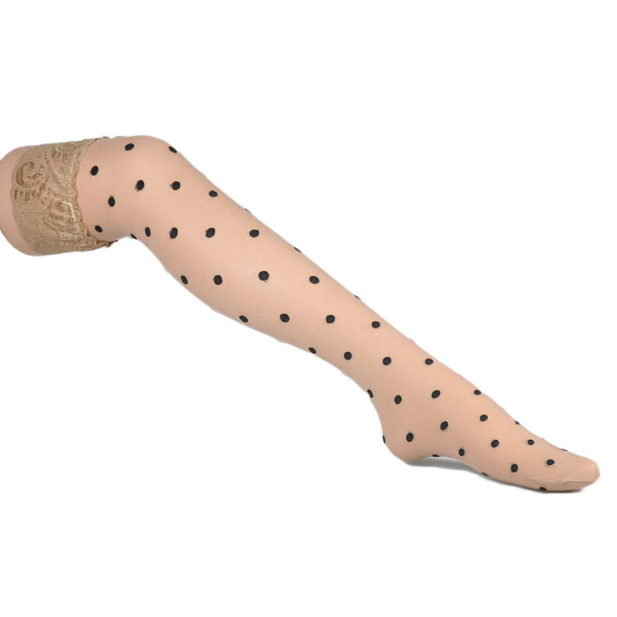 Lace black polka dot girls stockings