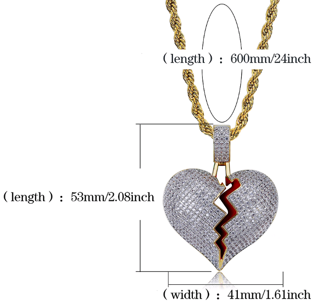 Broken Heart Broken Heart Men and Women Couple Pendant Full Zircon Hip Hop Necklace