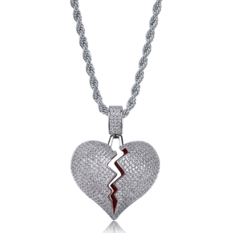 Broken Heart Broken Heart Men and Women Couple Pendant Full Zircon Hip Hop Necklace