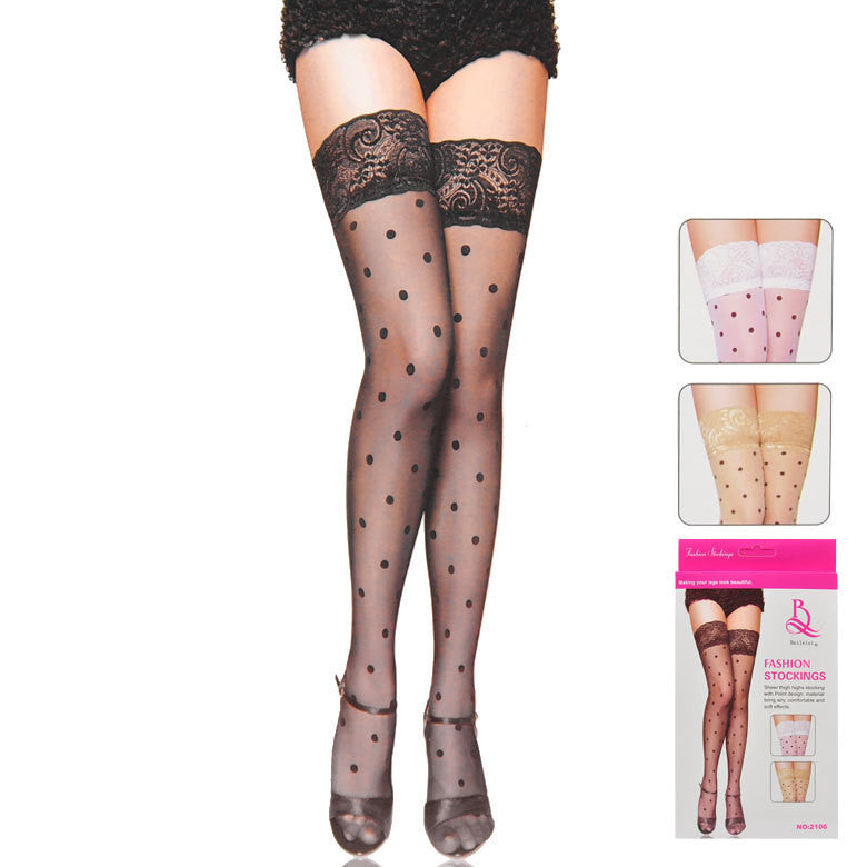 Lace black polka dot girls stockings