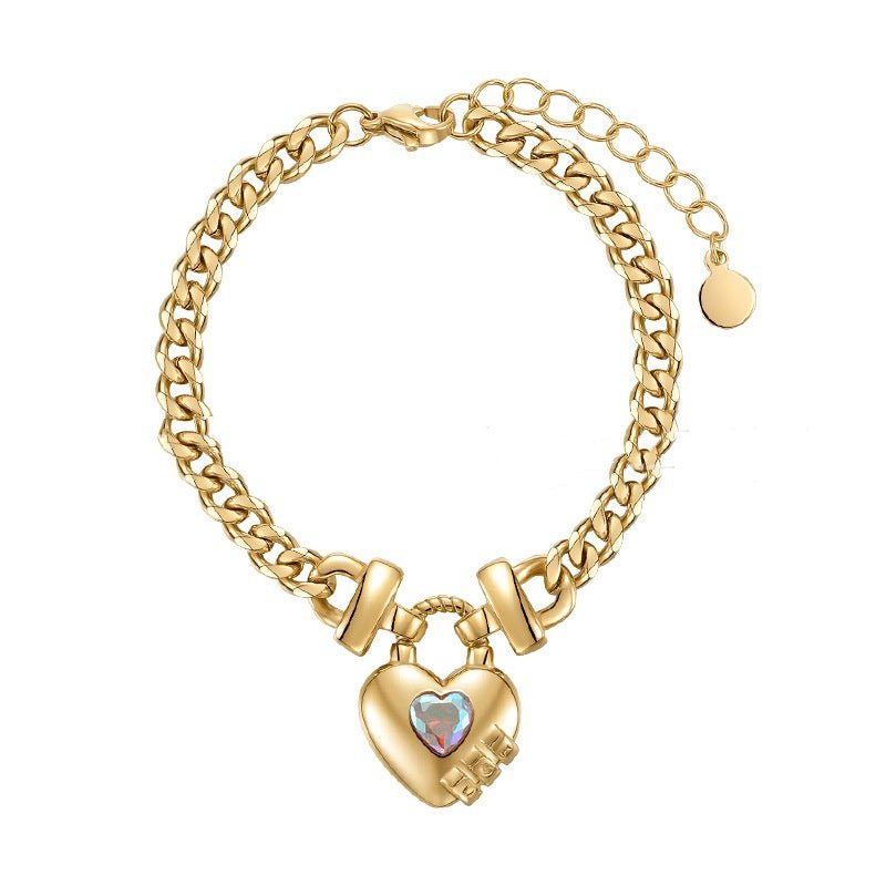 14K Gold Plated Titanium Steel Heart-shaped Lock Pendant Bracelet - Lavish Klass