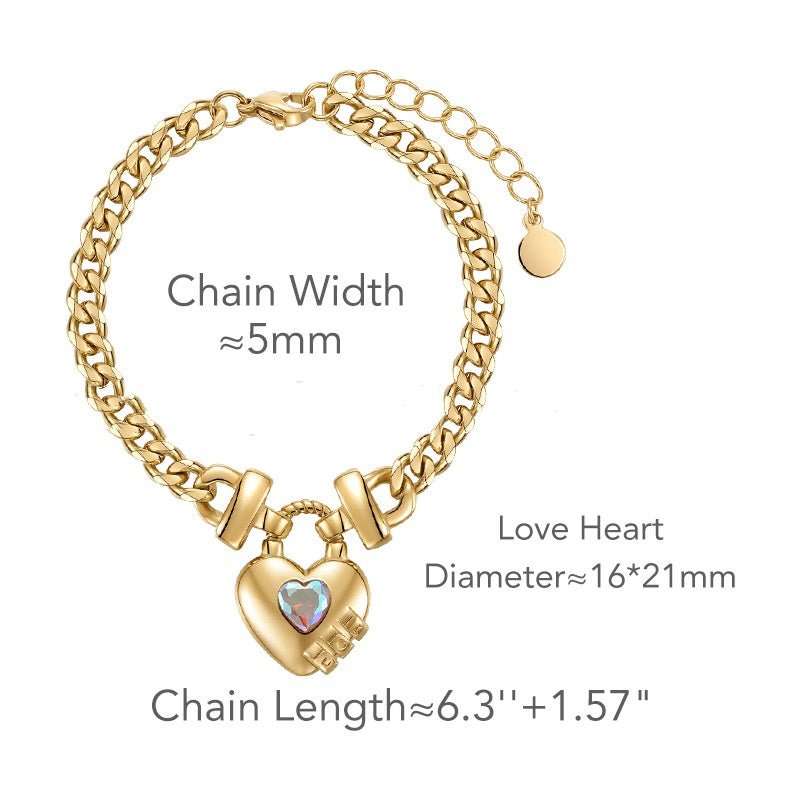 14K Gold Plated Titanium Steel Heart-shaped Lock Pendant Bracelet - Lavish Klass