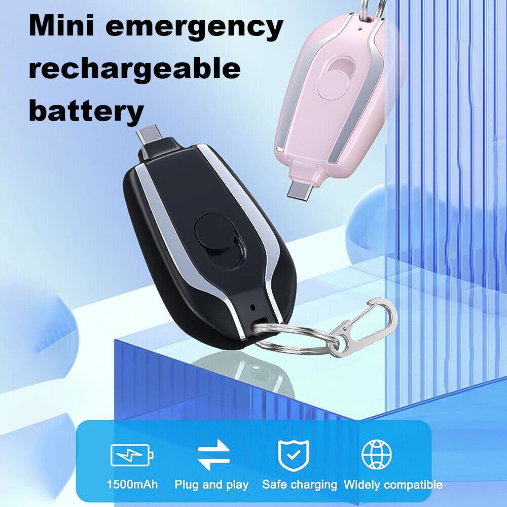 1500mAh Mini Power Emergency Pod Keychain Charger With Type-C Ultra-Compact Mini Battery Pack Fast Charging Backup Power Bank - Lavish Klass