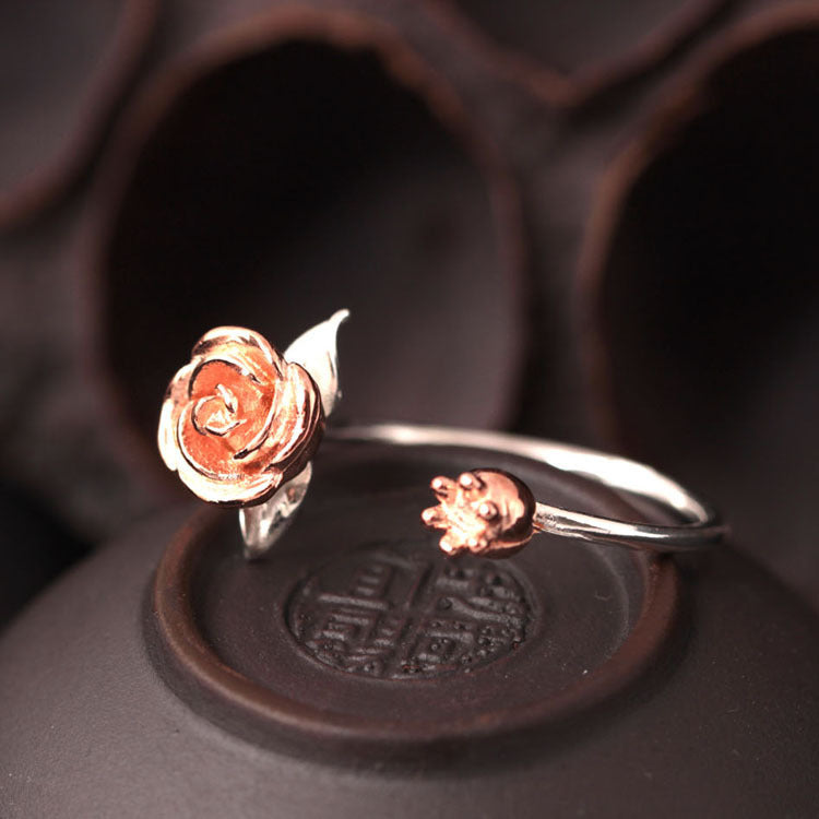 925 Sterling Silver Rose Flower Open Rings