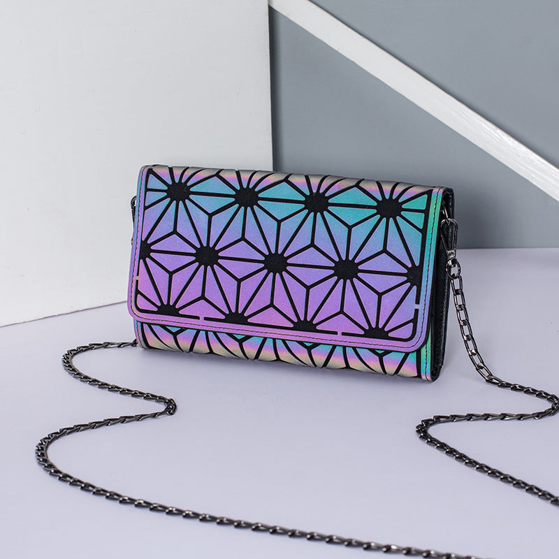 Fashion Luminous Chain Crossbody Geometric Rhombus Bag