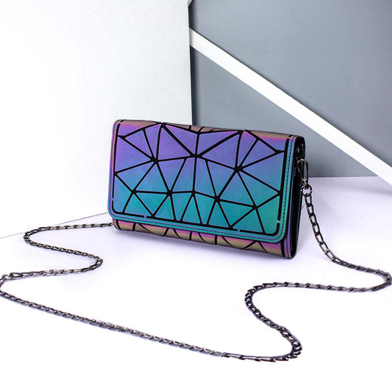 Fashion Luminous Chain Crossbody Geometric Rhombus Bag