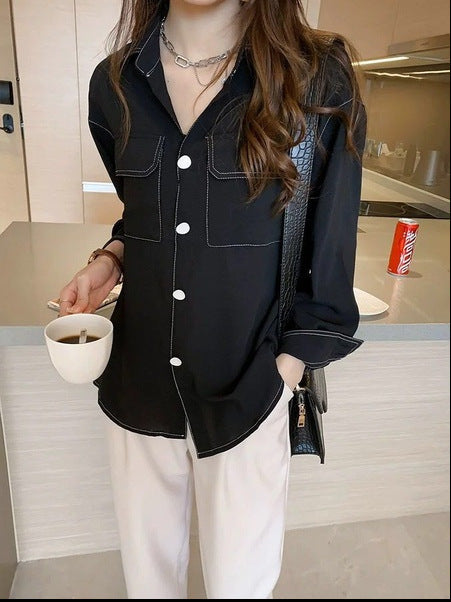 Temperament Chiffon Shirt Blouse Loose Shirt Bottoming Shirt