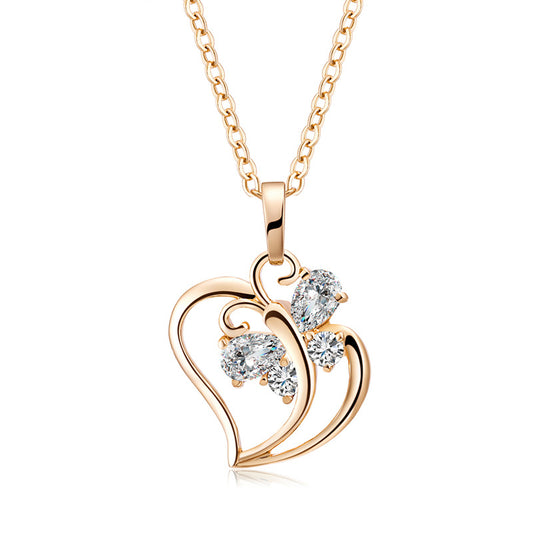 Heart-Shaped Butterfly Zircon Female Clavicle Chain Pendant