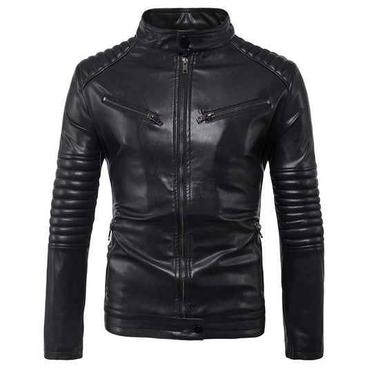 Men's Motorcycle Zipper Leather Jacket Handsome Leather Jacket