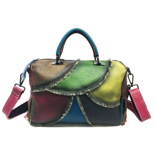 Echtes Leder Retro Frauen Handtasche Winter Freizeit Patchwork Schulter Taschen Erste Schicht Rindsleder Große Kapazität Umhängetasche