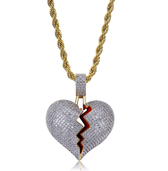 Broken Heart Broken Heart Men and Women Couple Pendant Full Zircon Hip Hop Necklace