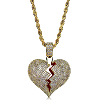 Broken Heart Broken Heart Men and Women Couple Pendant Full Zircon Hip Hop Necklace