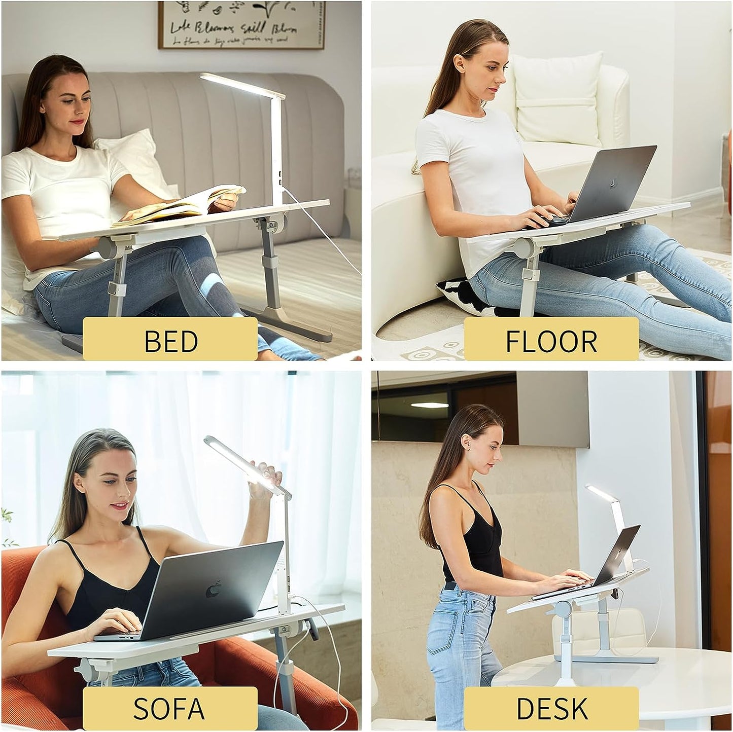 Schoßschreibtisch für Laptop, tragbarer Betttisch, Laptop-Schreibtisch mit LED-Licht und Schublade, verstellbarer Laptop-Ständer für Bett, Sofa, Arbeitszimmer, Lesen