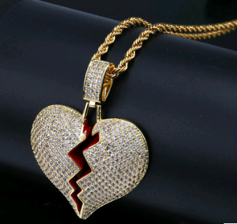 Broken Heart Broken Heart Men and Women Couple Pendant Full Zircon Hip Hop Necklace