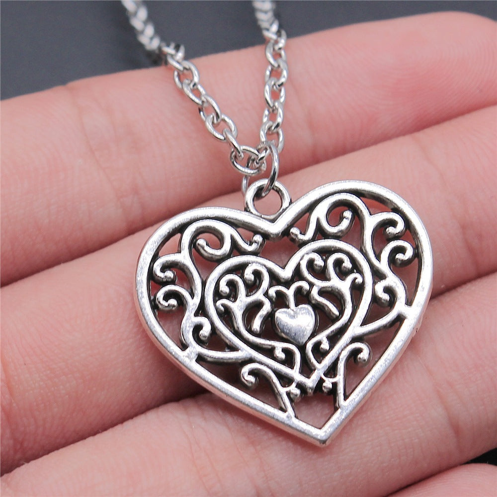 Carved Heart Shaped Heart Pendant Necklace