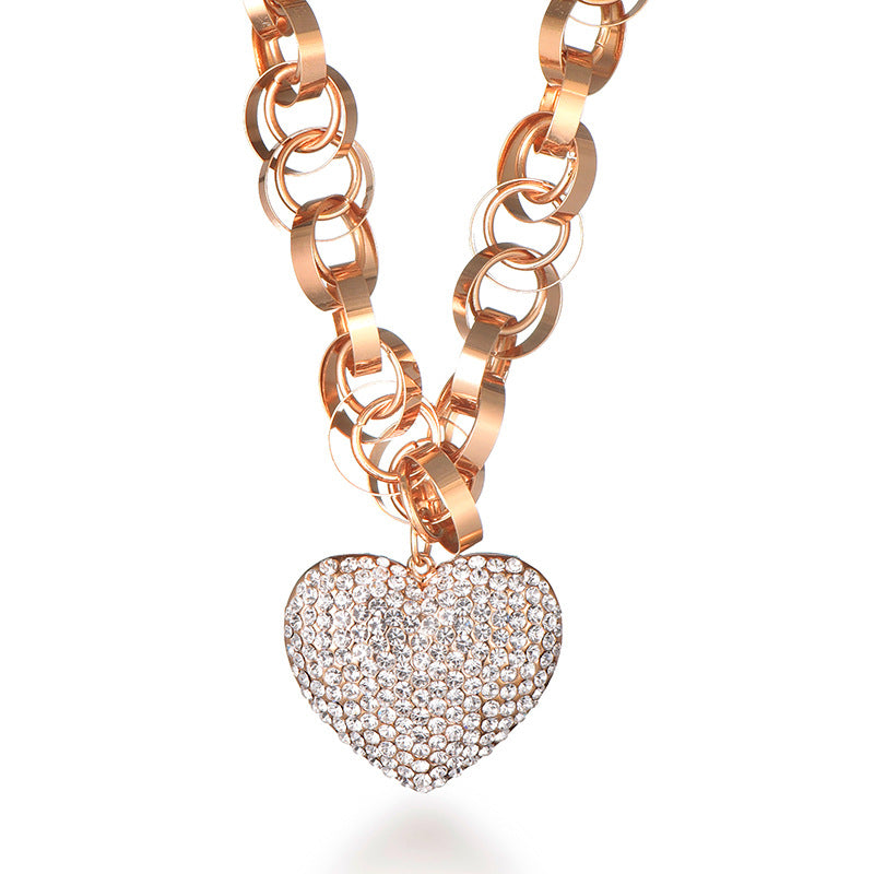 Full Zirconium Peach Heart Pendant Necklace Sweater Chain Accessories