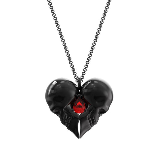 Double Skull Love Heart Necklace