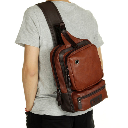 A Mo Tis Leather Backpack Bag Korean male outdoor leisure sports men chest Bag Satchel