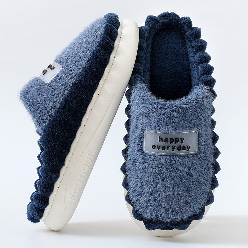 Thick-soled Color-Block Letters Fluffy Fleece  House Slippers