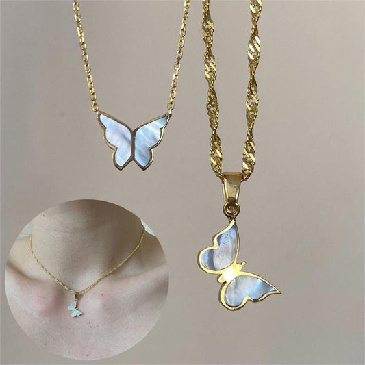 Electroplated 18K Golde Butterfly Necklace Women Clavicle Chain