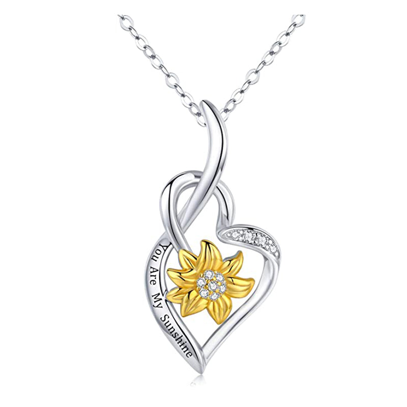 Collier avec pendentif cœur tournesol You Are My Sunshine pour femme