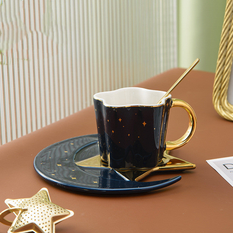 Tasse en céramique créative avec soucoupe étoile et lune