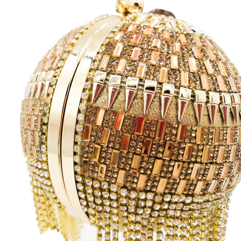 Round Dinner Bag With Diamond Stickers, Spherical Tassel Bag