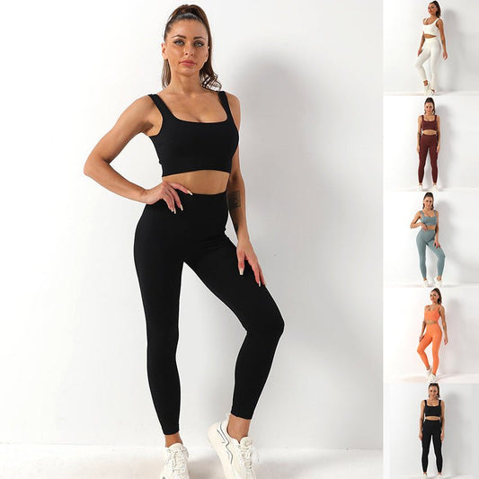 2pcs Thread Yoga Suit Seamless Bra And Butt Lifting High Waist Leggings Set For Women Sports Fitness Yoga Pants Sportswear Outfits Clothing - Lavish Klass