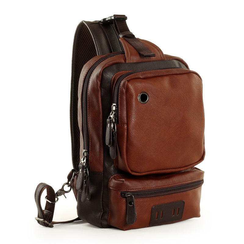 A Mo Tis Leather Backpack Bag Korean male outdoor leisure sports men chest Bag Satchel