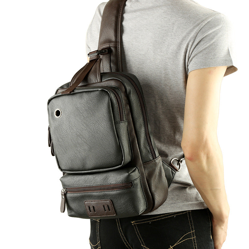 A Mo Tis Leather Backpack Bag Korean male outdoor leisure sports men chest Bag Satchel