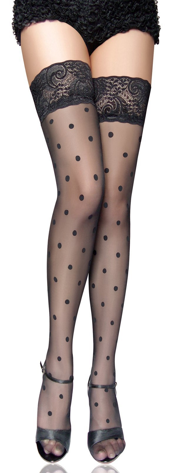 Lace black polka dot girls stockings