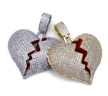 Broken Heart Broken Heart Men and Women Couple Pendant Full Zircon Hip Hop Necklace