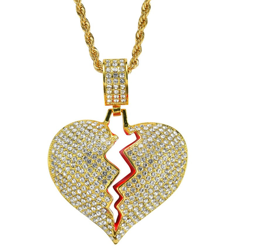 Broken Heart Broken Heart Men and Women Couple Pendant Full Zircon Hip Hop Necklace