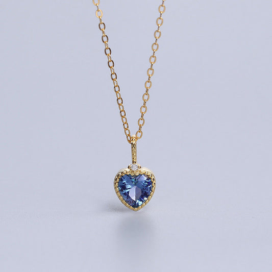 Heart-shaped Aquamarine Zircon Pendant Clavicle Chain