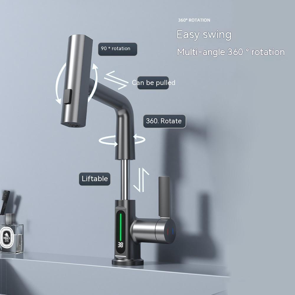 Intelligent Pull-out Basin Faucet With Temperature Display