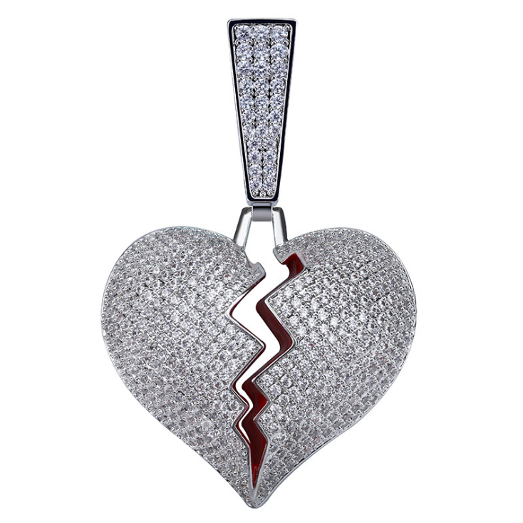 Broken Heart Broken Heart Men and Women Couple Pendant Full Zircon Hip Hop Necklace