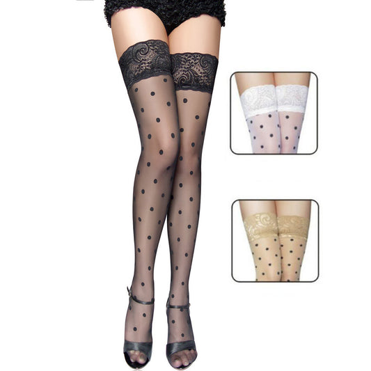 Lace black polka dot girls stockings