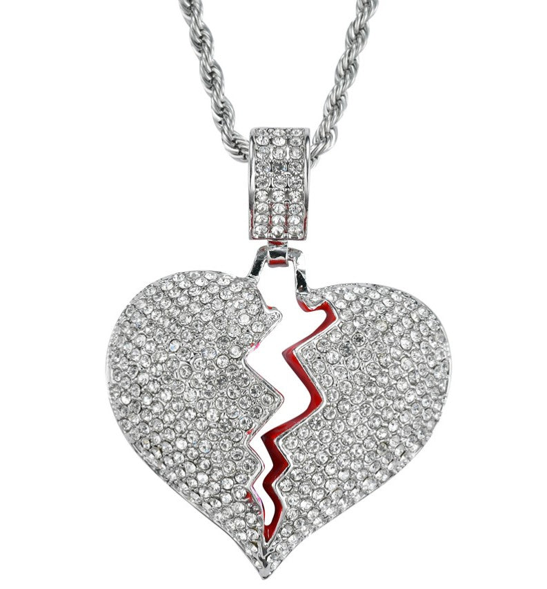 Broken Heart Broken Heart Men and Women Couple Pendant Full Zircon Hip Hop Necklace