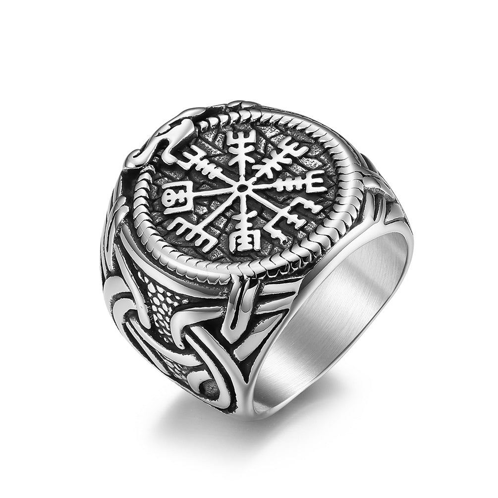 Vintage Nordic Viking Rune Titanium Steel Ring Male