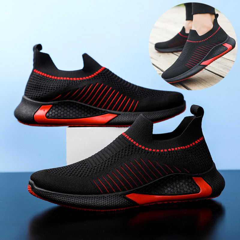 Fashion Mesh Sock Shoes With Striped Design Breathable Slip-on Sneakers